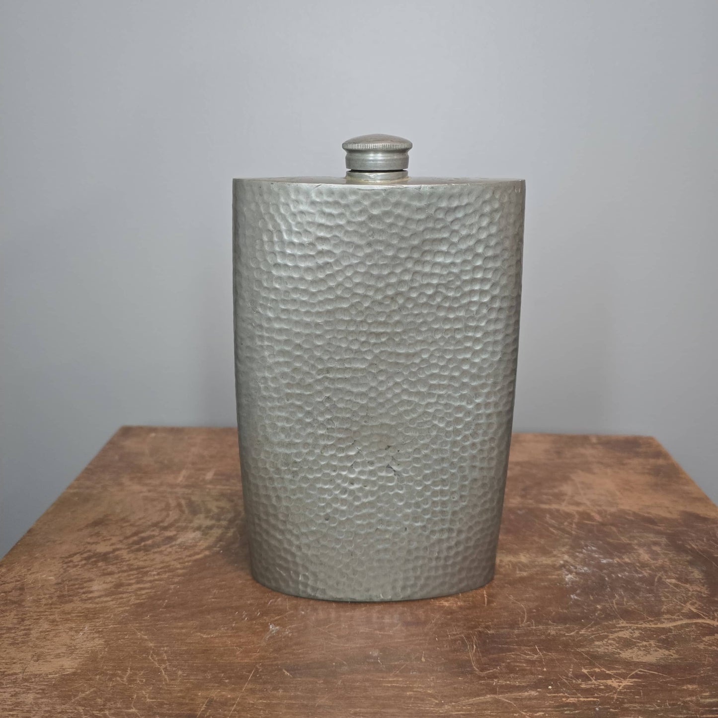 English Sheffield Hammered Pewter Hip Flask