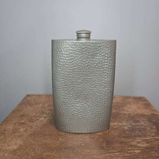 English Sheffield Hammered Pewter Hip Flask